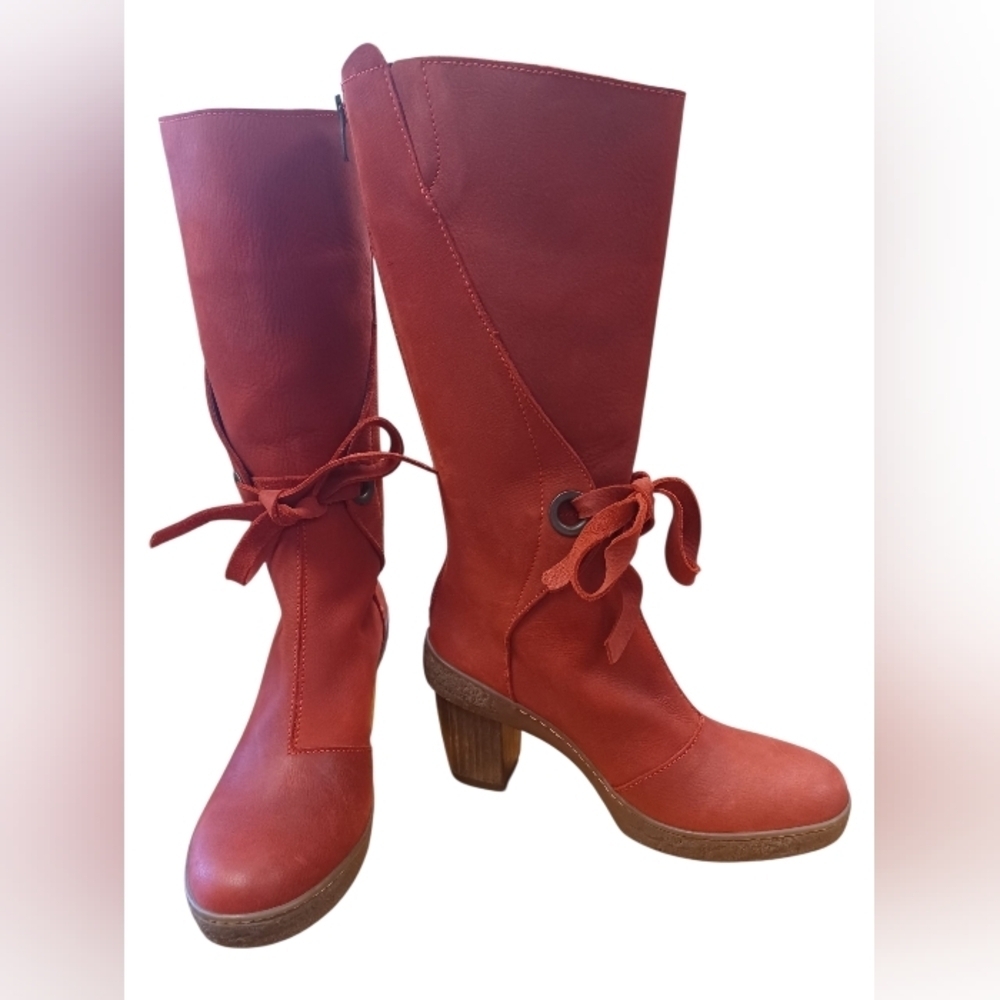 El Naturalista Red Leather Heeled Boots EUC Size36 - Picture 2 of 11
